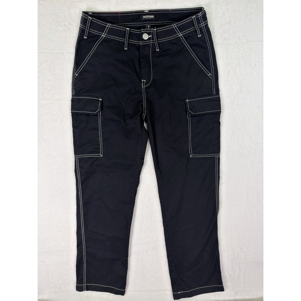 True Religion Pants Mens 32x32 Black Straight Relaxed Cargo Pockets Rock Grunge